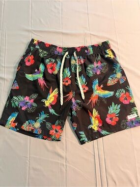 PUBLIC ACCESS Men's Board Shorts Swim Trunks tropical parrot  Drawstring medium